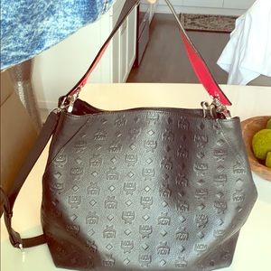 MCM monogrammed leather hobo bag